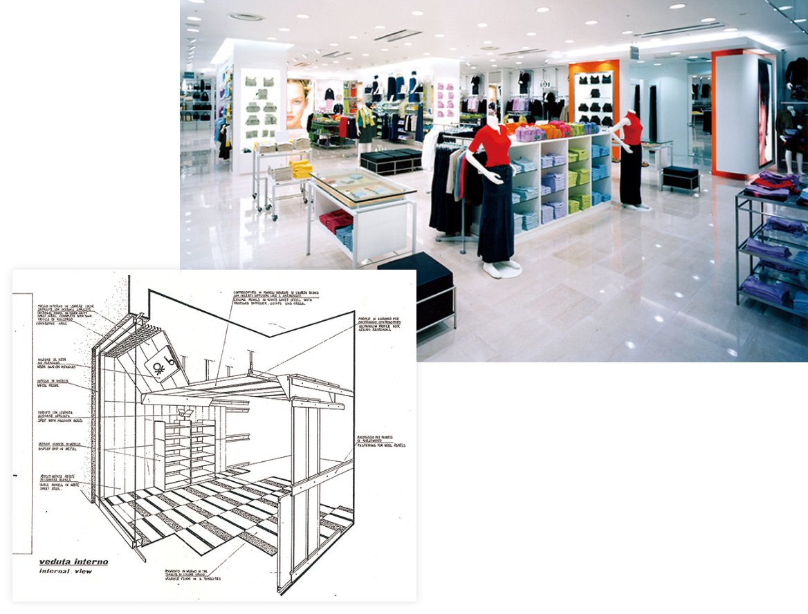 ベネトン店舗施工写真（2001年）/ イタリアから送られてきた図面（1985年）の画像